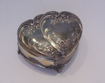 Details about   Metal Pewter Silver Toned Footed Ornate Jewelry Trinket Box Lined Blue Velvet 