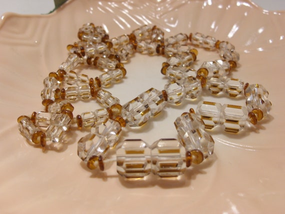 Faceted Crystal Necklace with Small Brown Round A… - image 1