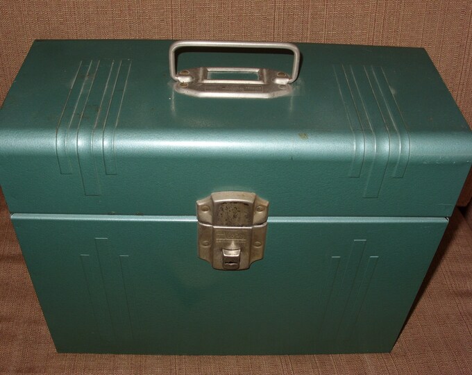 Acorn Green Metal File Box With Keys 1960's Mid Century Vintage Metal