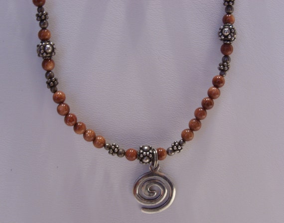 Gold Stone and Sterling Silver Bead Necklace and … - image 5