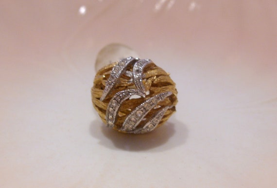 18 KT Heavy Gold Electroplate Ring with Silver Rh… - image 3