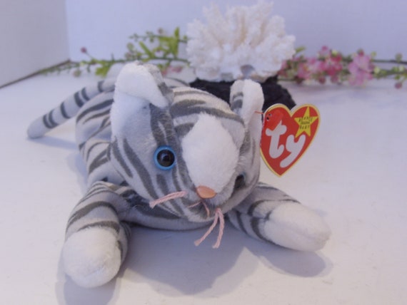 Ty Beanie Baby Prance the Cat ERRORS Birthdate November 20 1997 Retired Vintage Collectible Gray Striped Cat With White Paws Stuffed Toy Etsy