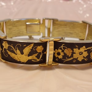 Damascene Bracelet Birds - Etsy DAMASCENE WIDE HINGED BRACELET BIRD DESIGN main image 0