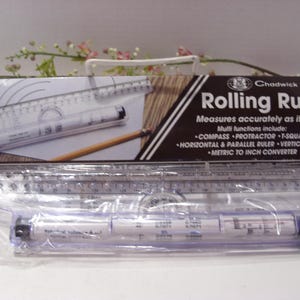 Chadwick NOS Rolling Ruler in Original Box Measures Accurately as it Rolls Multi Function Compass, Protractor, T-Square, Ruler Converter