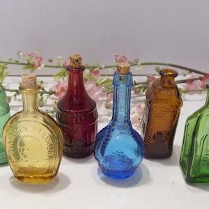 Vintage Miniature Wheaton Bottles Group of Six Assorted Colors and Shapes