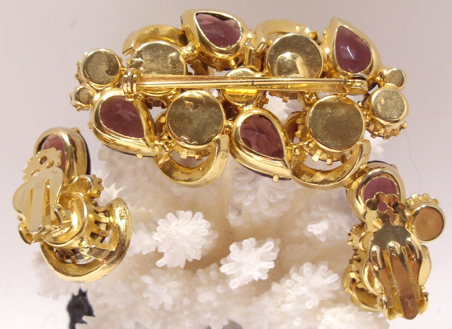 Amethyst Purple Ruby Red and Pink Rhinestone Brooch Pin and - Etsy