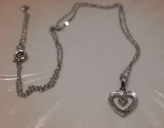 Sterling Silver Small Heart with Diamond, FREE SH… - image 2