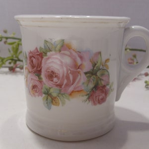 Antique Shaving Mug with Pink Roses Beautiful Bathroom Bedroom Boudoir Decor Unmarked Antique Shaving Mug Has Small Chip on Bottom AS IS