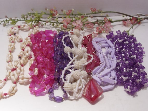 Seven Vintage Long Plastic Bead Necklaces