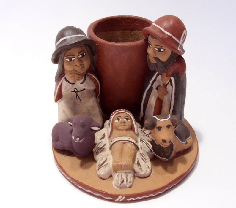 Holy Family Nativity Terra Cotta Vase Figurine South America Etsy