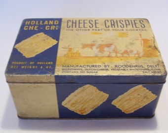Cheese Crispies Vintage Holland CHE-CRI Cheese Crispies Tin, Vintage Advertising