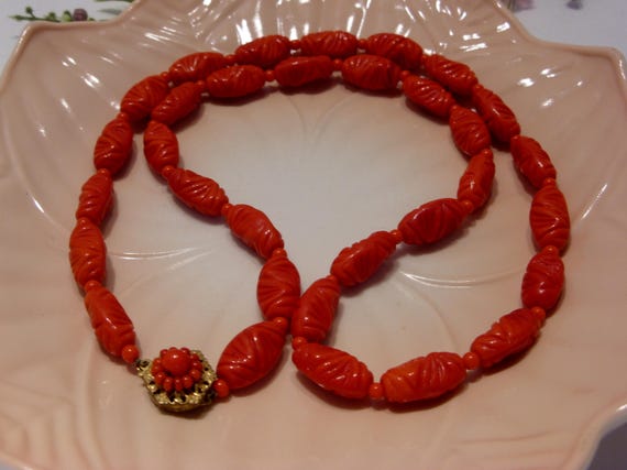 Vintage Miriam Haskell Red Glass Bead Necklace: S… - image 1
