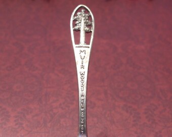 Muir Woods National Monument Souvenir Spoon Vintage California Souvenir Spoon has a Giant Redwood Tree Cutout on the Handle 4 1/4&quot; Long