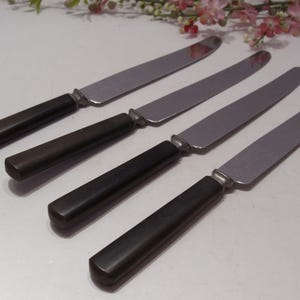 Vintage Rusco Butter Knives: Black Bakelite Handle, Stainless Steel, Set of Four