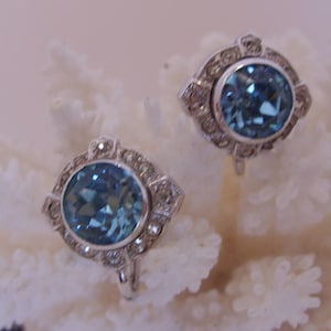 Sterling Silver Turquoise Rhinestone Earrings: Something Blue Screw Backs