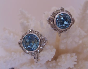 Sterling Silver Turquoise Rhinestone Earrings: Something Blue Screw Backs