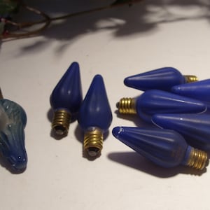 Blue C-6 Christmas Tree Light Bulbs Group of 8 Working Vintage Light Bulbs for C- 6 Strands of Christmas Lights Mid Century Vintage