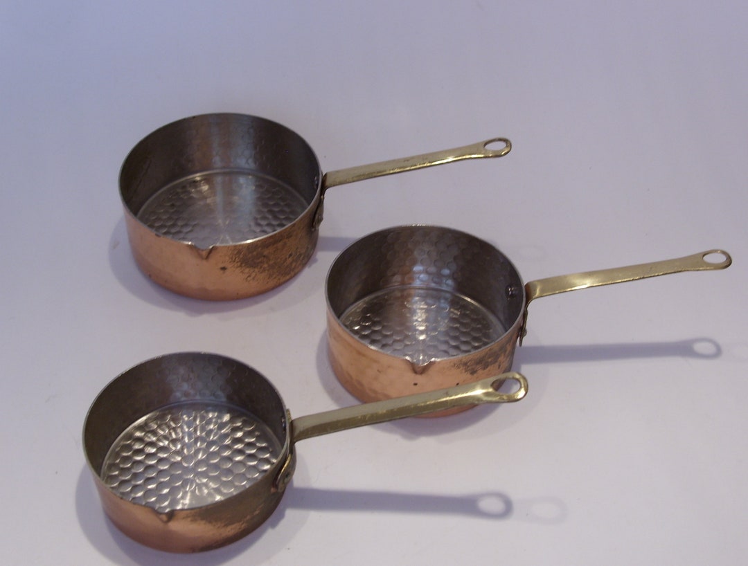 Copper Miniature Dimpled Saucepans With Spouts and Brass Etsy