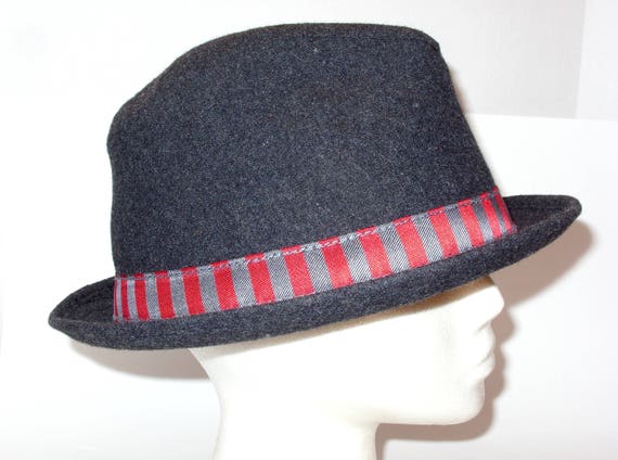 Broner Gray Wool Fedora Style Hat with Red and Gr… - image 3