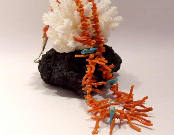 Vintage Branch Coral and Turquoise Necklace, 18 I… - image 5