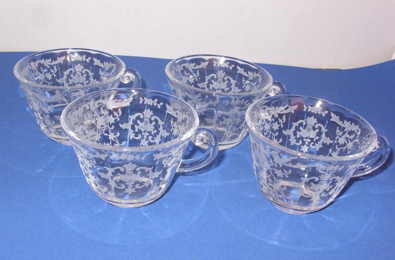 Fostoria Navarre Etched Glass Coffee Cups Tea Cups Set of Four Etsy