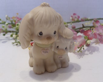 Precious Moments "Puppy Love"  1988 Collectible Figurine of Two Puppies Tippy and Sandy Samuel J Butcher Enesco Corporation Made in Thailand