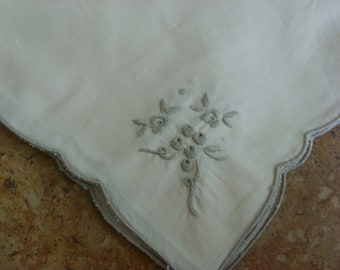 Vintage Ecru Floral Embroidered Napkins - Set of 8 Cotton Blend