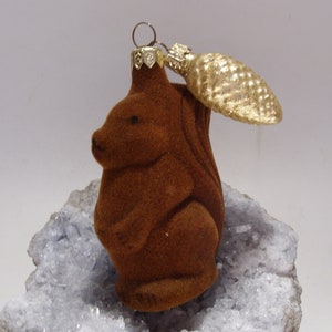Large Flocked Brown Squirrel Vintage Ornament With Small Gold Pinecone ...