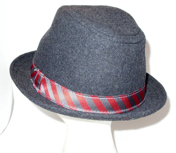 Broner Gray Wool Fedora Style Hat with Red and Gr… - image 5