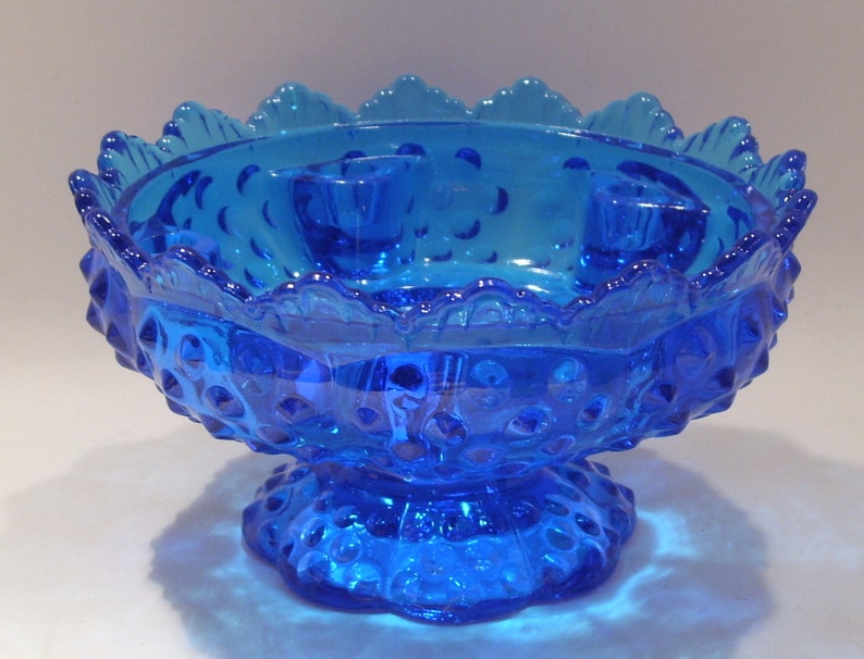Fenton Turquoise Blue Hobnail Candle Bowl Vase Vintage Fenton Etsy
