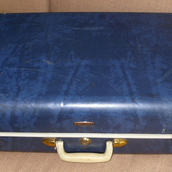 Samsonite Blue Marble Suitcase 21" x 12 1/2" x 7 1/2" Mid Century Vintage 1950's Use or Re-Purpose for End Table, Coffee Table, Night Stand