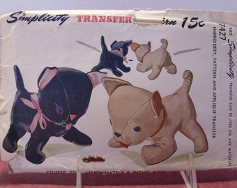 1948 Simplicity Pattern 7427 Contains Embroidery and Pattern  for an 8 Inch Stuffed Cat or Dog Vintage Pattern UNCUT Transfer is Missing