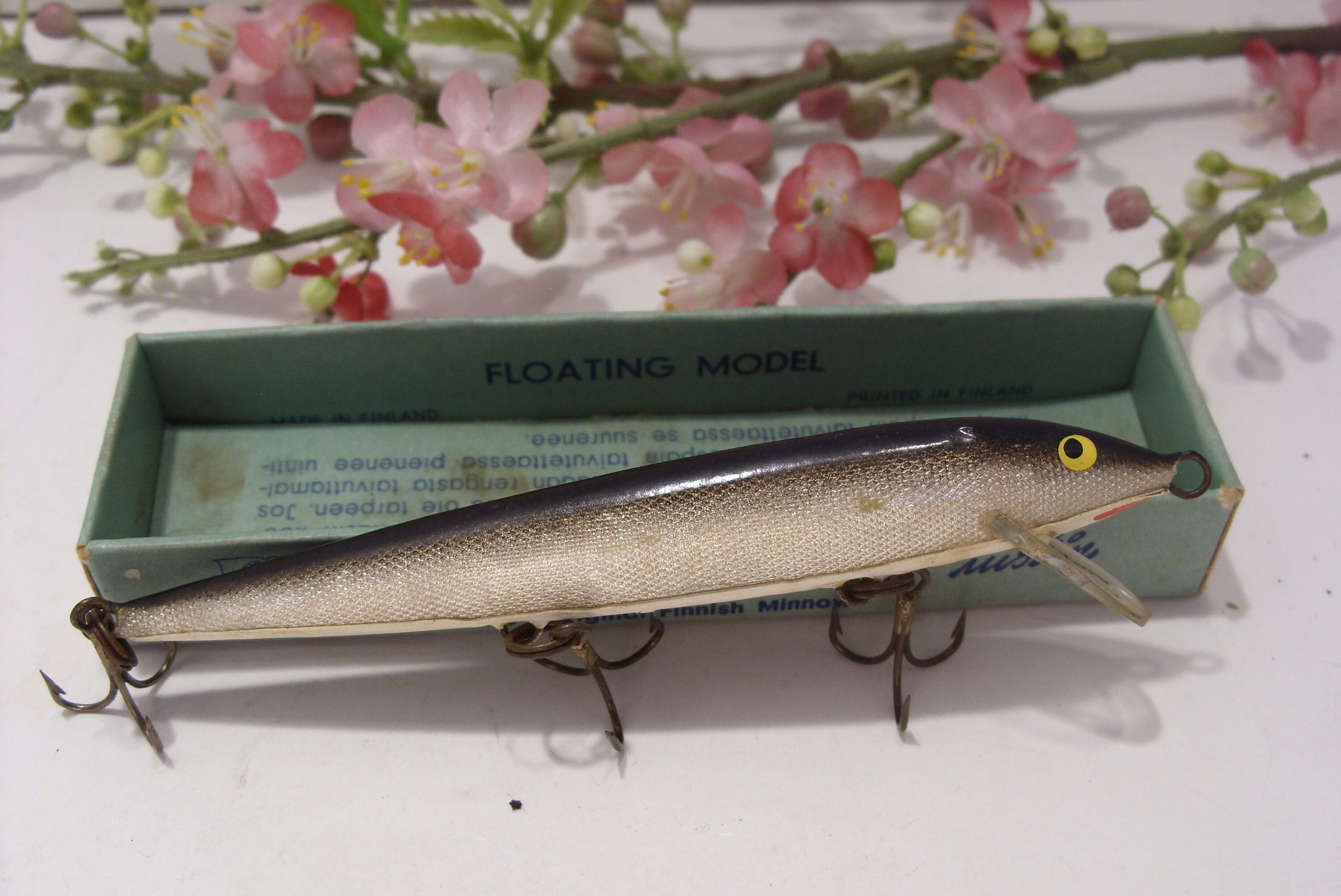 Original Rapala Wobbler The Original Finnish Minnow Vintage Fishing Lure  in Original Box Floating Hopea Silver Handmade and Tested