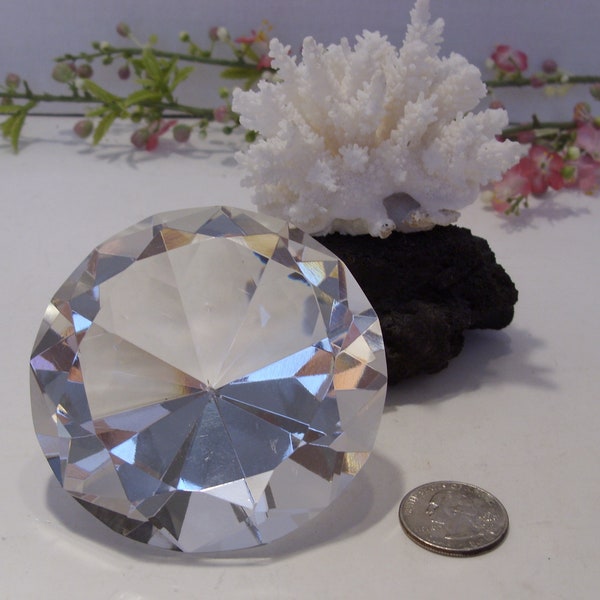 Clear Diamond Shape Faceted Crystal Paperweight 78mm Vintage Paperweight Wedding Decor Bridal Shower Decor Home Office Collectible Gift