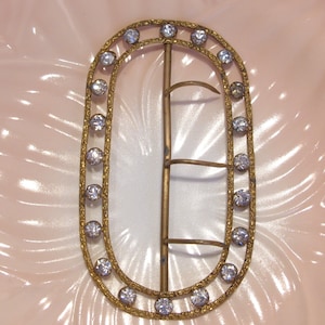 Edwardian Large Embossed Brass Buckle with Rhinestones Perfect for Wedding Bridal Sash Or Belt, Costume, Theatre, Gift