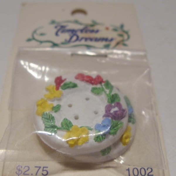 Floral Buttons: 5 Pkg.Total 10 NOS 1" Round White Floral Rim - Hong Kong