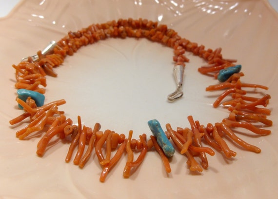 Vintage Branch Coral and Turquoise Necklace, 18 I… - image 4