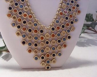 Gold Tone Multi Color Stone Bib Necklace