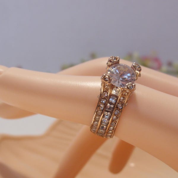 Rose Gold Plate Over Sterling Silver CZ Ring Size 7