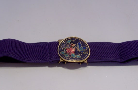 Adjustable NOS Purple Stretch Belt with Cloisonne… - image 4