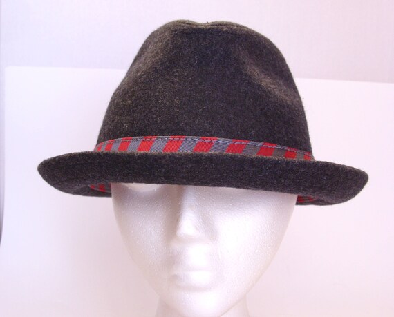 Broner Gray Wool Fedora Style Hat with Red and Gr… - image 2