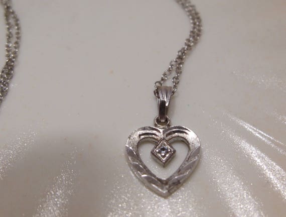 Sterling Silver Small Heart with Diamond, FREE SH… - image 1