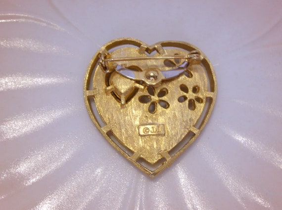 J J Gold Heart and Flower Brooch Pin, Brushed Sat… - image 8