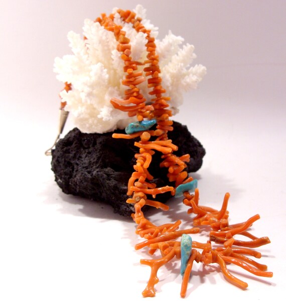 Vintage Branch Coral and Turquoise Necklace, 18 I… - image 3