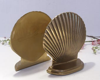 Leonard Vintage Solid Brass Sea Shell Bookends