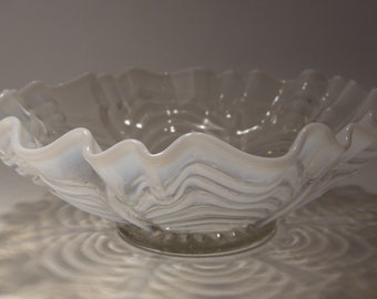 Art Deco Opalescent Glass Ruffled Bowl, Depression Era