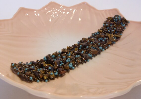 Tiger Eye Gemstone and Turquoise and Copper Glass… - image 9