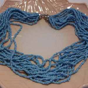 Turquoise Seed Beed 15 Strand Vintage Necklace Adjustable 19 to 22 Inches Long