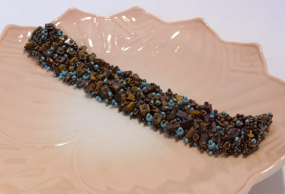 Tiger Eye Gemstone and Turquoise and Copper Glass… - image 4