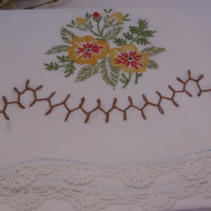 Embroidered Pillowcases With Crochet Trim, Pair of Vintage White Cotton ...